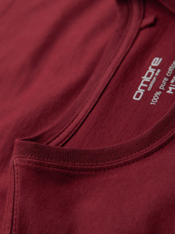 Ombre Clothing Moška klasična bombažna majica BASIC - bordo