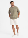 Ombre Clothing Moška bombažna majica LOOSE FIT z okroglim izrezom - khaki