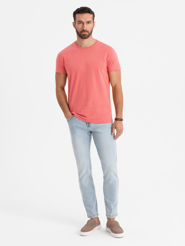 Ombre Clothing Moška klasična bombažna majica BASIC - koralna