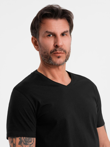 Ombre Clothing Moška klasična bombažna majica BASIC z izrezom - črna