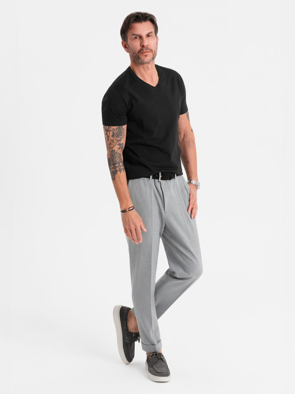 Ombre Clothing Moška klasična bombažna majica BASIC z izrezom - črna