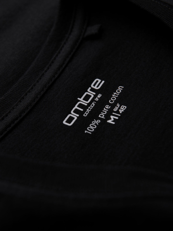 Ombre Clothing Moška klasična bombažna majica BASIC z izrezom - črna