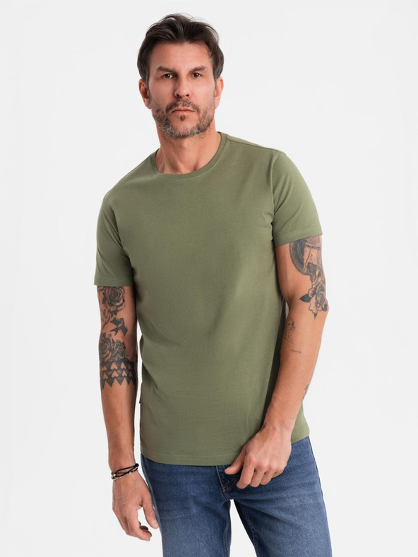 Ombre Clothing Moška klasična bombažna majica BASIC - khaki