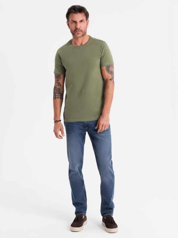 Ombre Clothing Moška klasična bombažna majica BASIC - khaki
