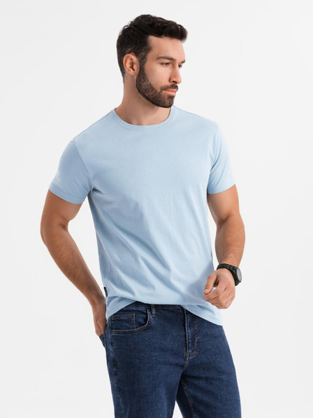 Ombre Clothing Moška klasična bombažna majica BASIC - svetlo modra