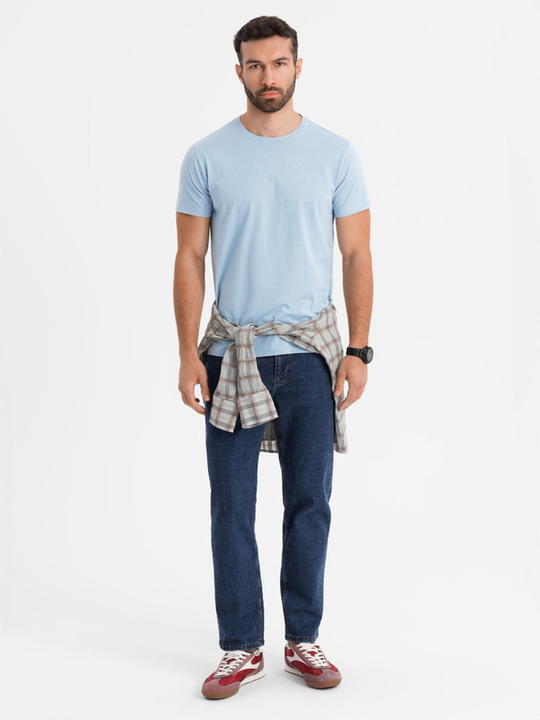 Ombre Clothing Moška klasična bombažna majica BASIC - svetlo modra