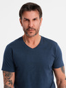 Ombre Clothing Moška klasična bombažna majica BASIC z V-izrezom - temno modra