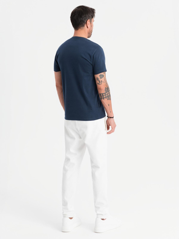 Ombre Clothing Moška klasična bombažna majica BASIC z V-izrezom - temno modra