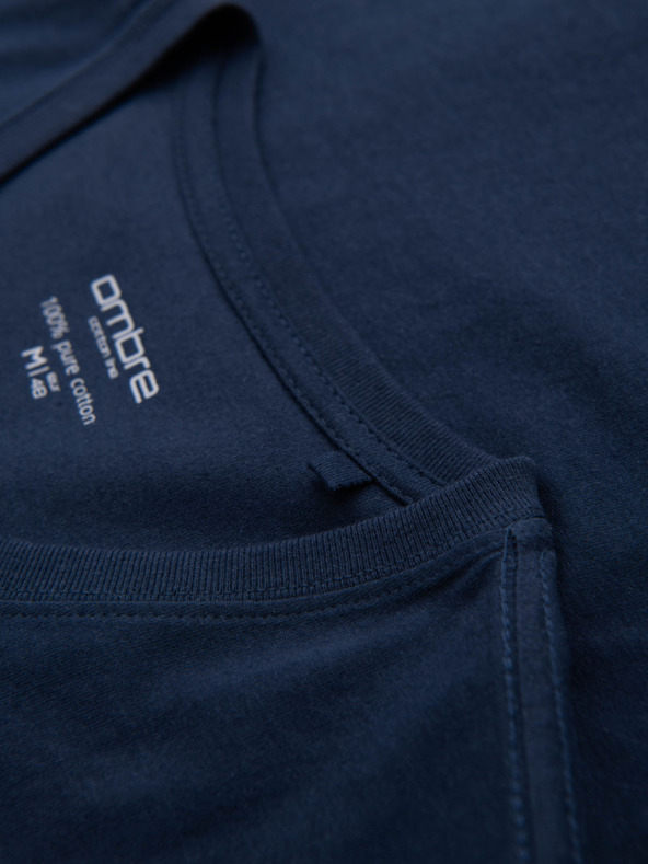 Ombre Clothing Moška klasična bombažna majica BASIC z V-izrezom - temno modra