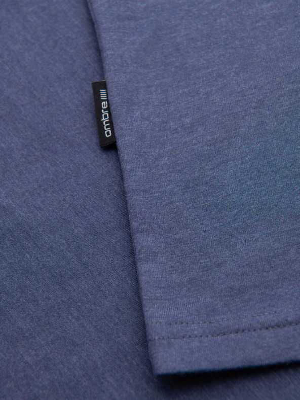 Ombre Clothing Moška klasična bombažna majica BASIC z V-izrezom - modra melanž
