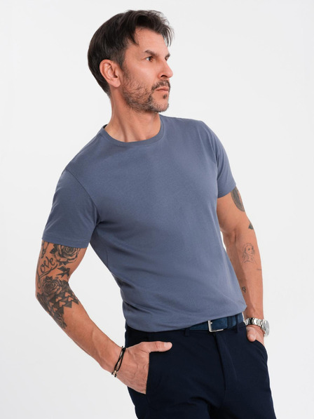 Ombre Clothing Moška klasična bombažna majica BASIC - modra jeans