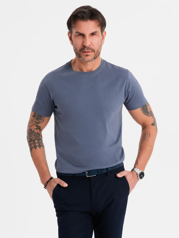 Ombre Clothing Moška klasična bombažna majica BASIC - modra jeans
