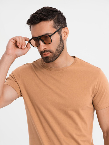 Ombre Clothing BASIC moška klasična bombažna majica - rjava