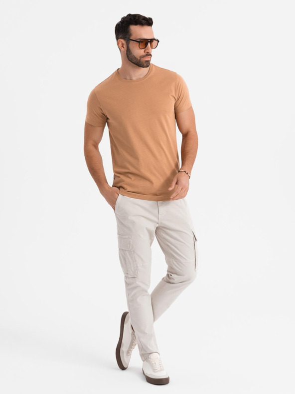 Ombre Clothing BASIC moška klasična bombažna majica - rjava
