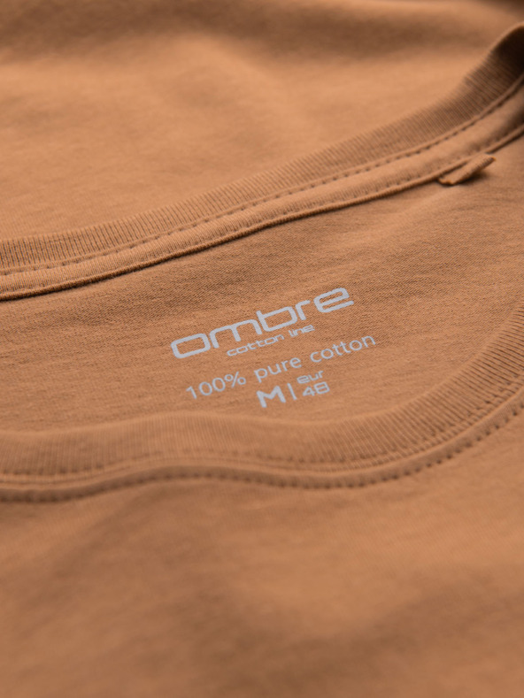 Ombre Clothing BASIC moška klasična bombažna majica - rjava