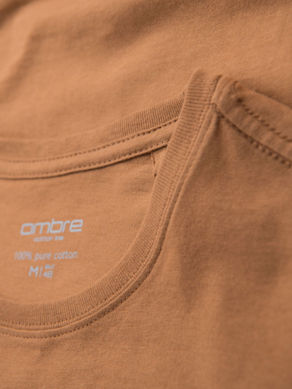 Ombre Clothing BASIC moška klasična bombažna majica - rjava