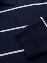 Ombre Clothing Moška polo majica z dolgimi rokavi in vodoravnimi črtami iz viskoznega materiala - temno modra in bela