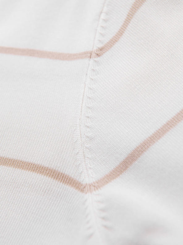 Ombre Clothing Moška polo majica z dolgimi rokavi in vodoravnimi črtami iz viskoznega materiala - bela in bež