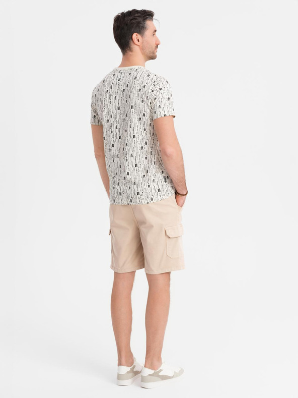 Ombre Clothing Moške bombažne cargo kratke hlače z elastičnim pasom - bež