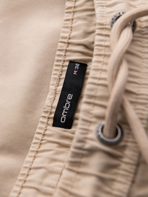 Ombre Clothing Moške bombažne cargo kratke hlače z elastičnim pasom - bež