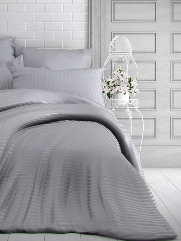 Kvalitex Francoska satenasta posteljnina s črtami 1+2, 200x200, 70x90cm svetlo siva Kvalitex