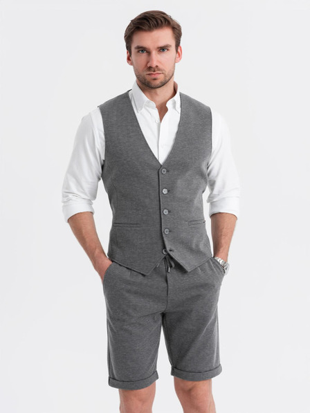 Ombre Clothing Elegantna moška komplet jopica + kratke hlače - grafitna