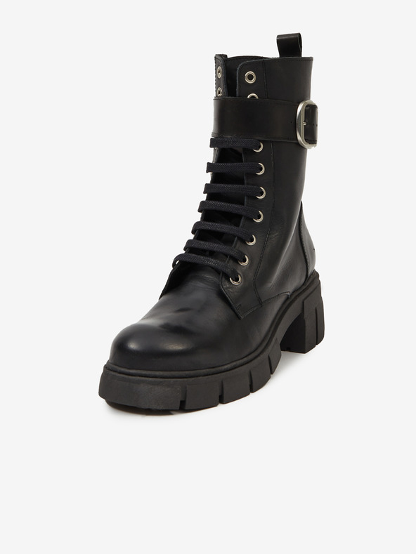 Ojju Črni ženski usnjeni gležnjarji OJJU