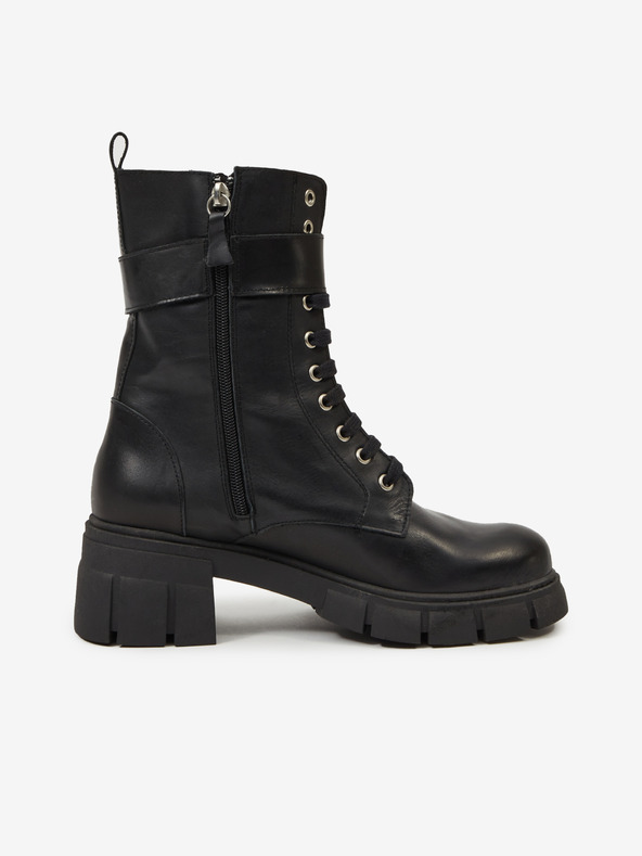 Ojju Črni ženski usnjeni gležnjarji OJJU