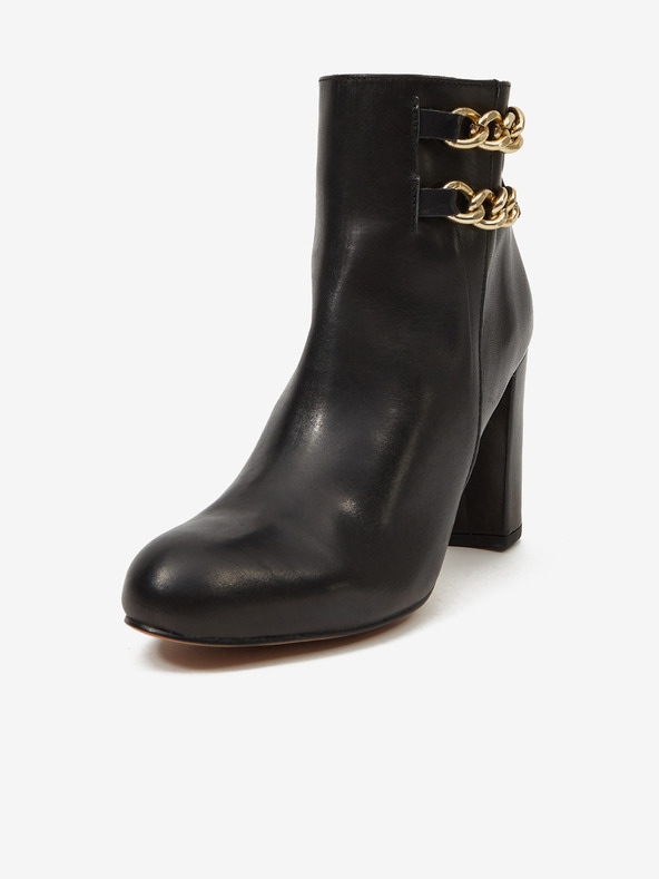 Ojju Črni ženski usnjeni gležnjarji s peto OJJU