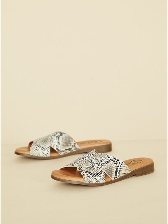 Ojju Sivi usnjeni copati s kačjim vzorcem OJJU