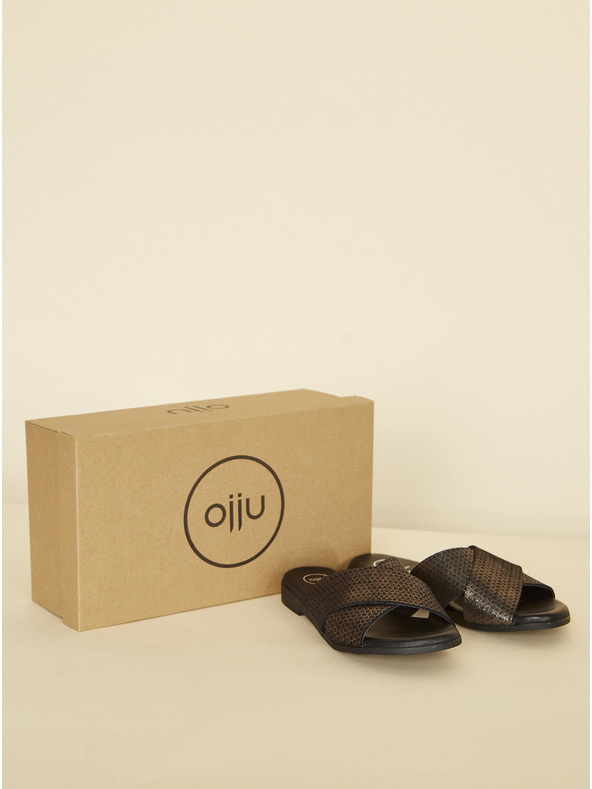 Ojju Črni usnjeni copati OJJU