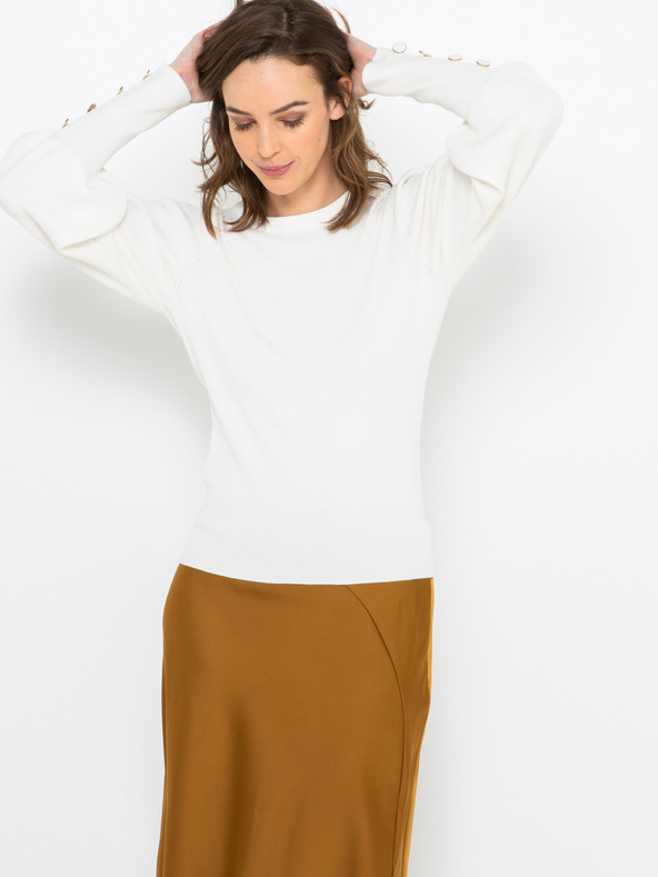 CAMAIEU Bel pulover z balončastimi rokavi CAMAIEU