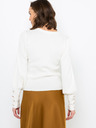 CAMAIEU Bel pulover z balončastimi rokavi CAMAIEU