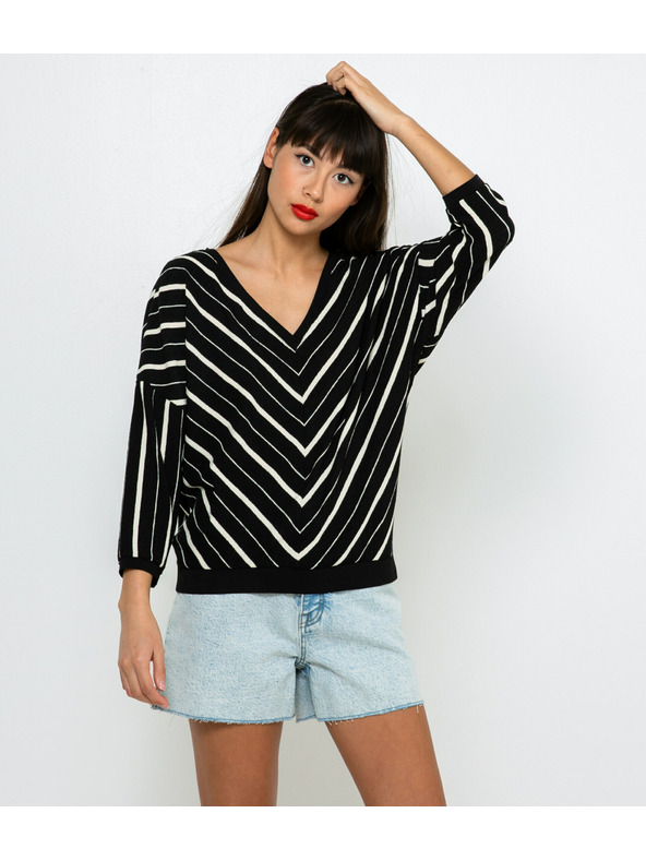 CAMAIEU Črn črtast pulover CAMAIEU