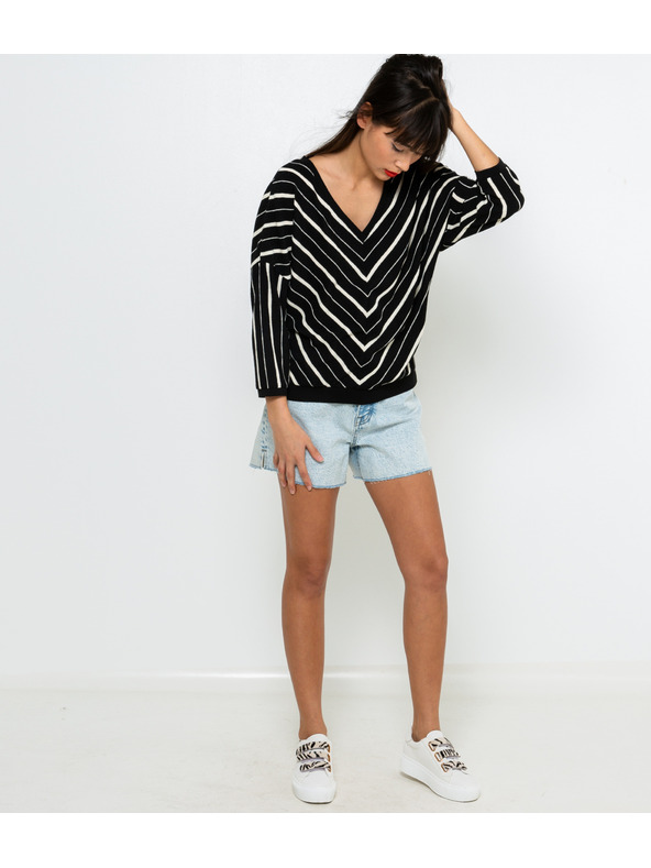 CAMAIEU Črn črtast pulover CAMAIEU