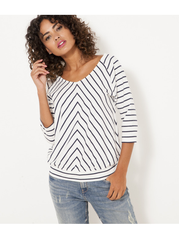 CAMAIEU Bela vzorčasta bluza CAMAIEU
