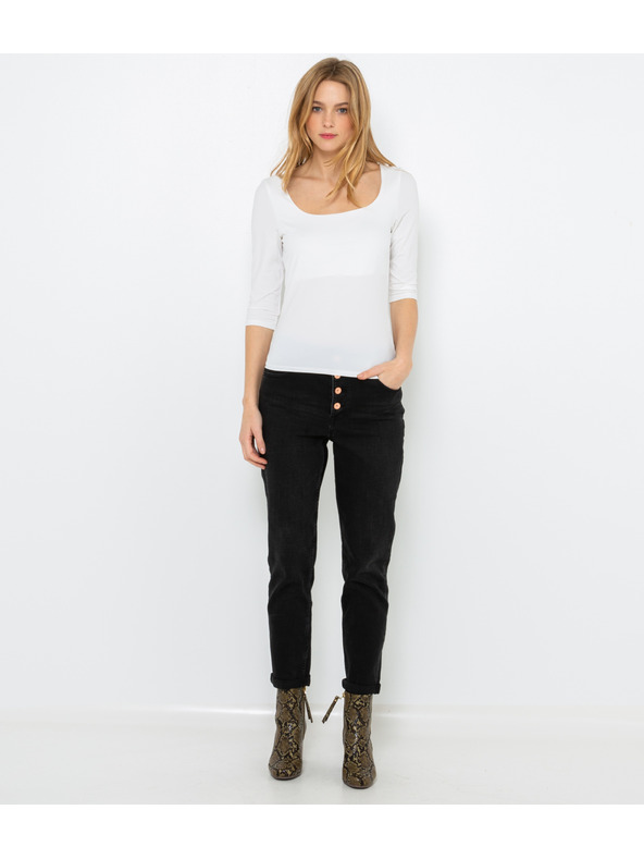 CAMAIEU Bela majica s 3/4 rokavi CAMAIEU