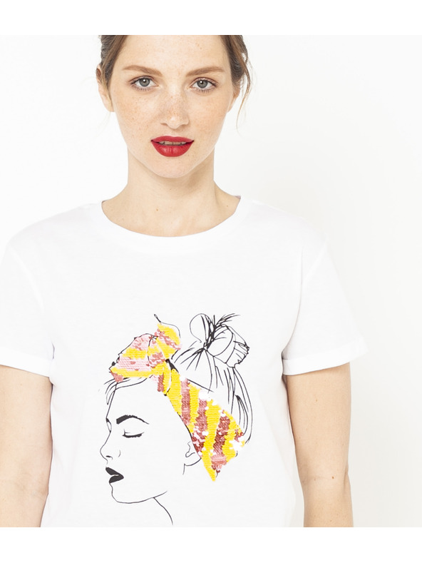 CAMAIEU Bela majica s potiskom CAMAIEU