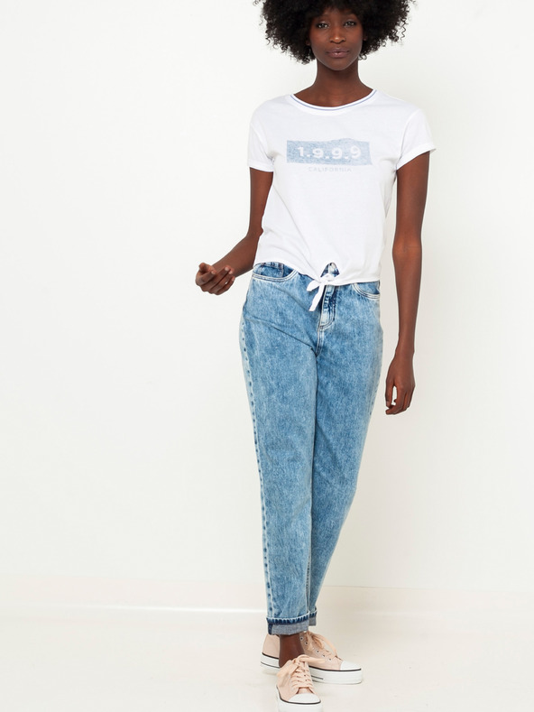 CAMAIEU Bela majica z napisom in vozlom CAMAIEU