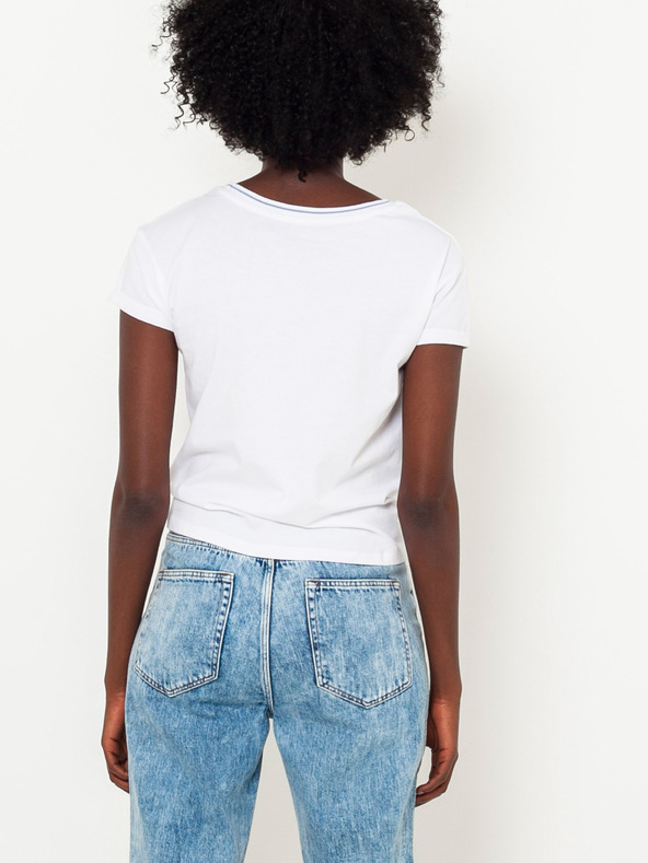 CAMAIEU Bela majica z napisom in vozlom CAMAIEU