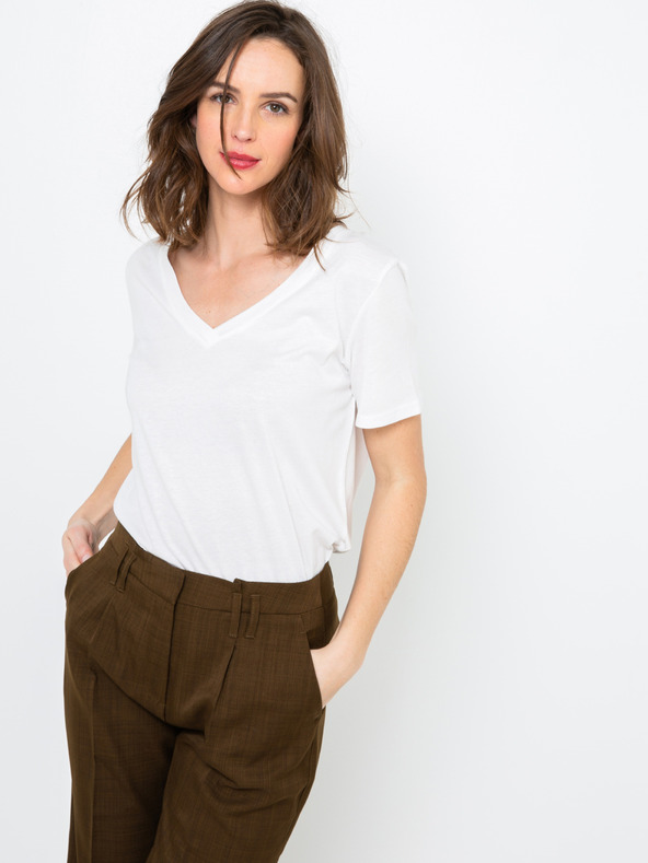 CAMAIEU Bela majica z V-izrezom CAMAIEU