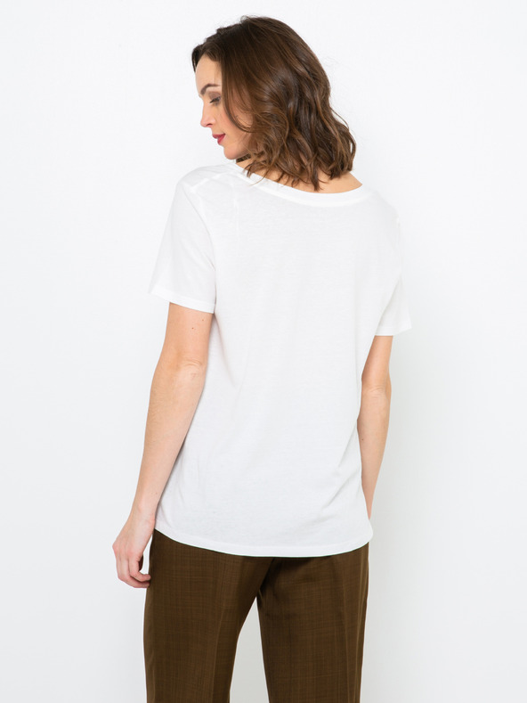CAMAIEU Bela majica z V-izrezom CAMAIEU