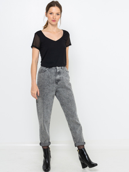 CAMAIEU Črna majica s prosojnimi rokavi CAMAIEU