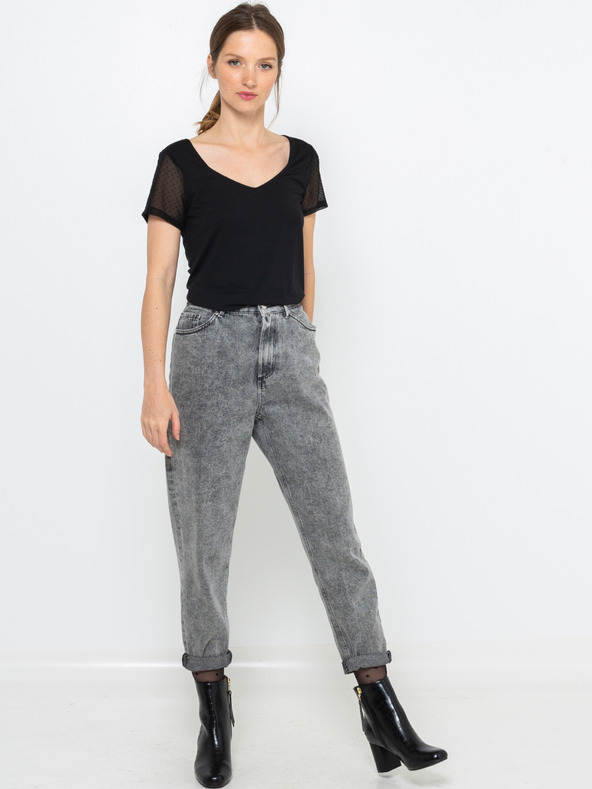 CAMAIEU Črna majica s prosojnimi rokavi CAMAIEU