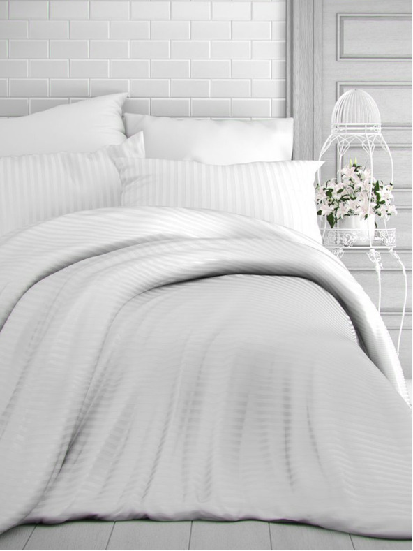 Kvalitex Satenasto posteljno perilo s črtami 140x200, 70x90cm BELO