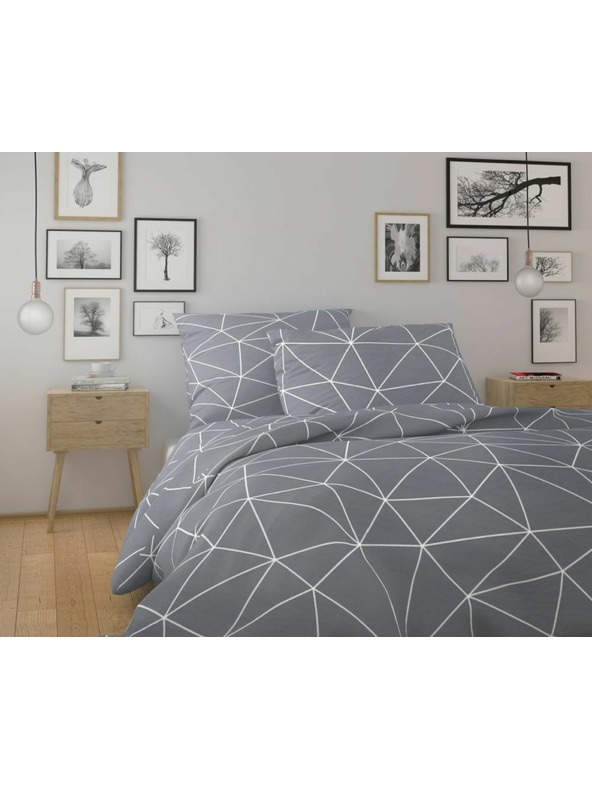 Kvalitex Francosko podaljšano bombažno perilo NORDIC COLLECTION 240x220, 70x90cm GRID siva