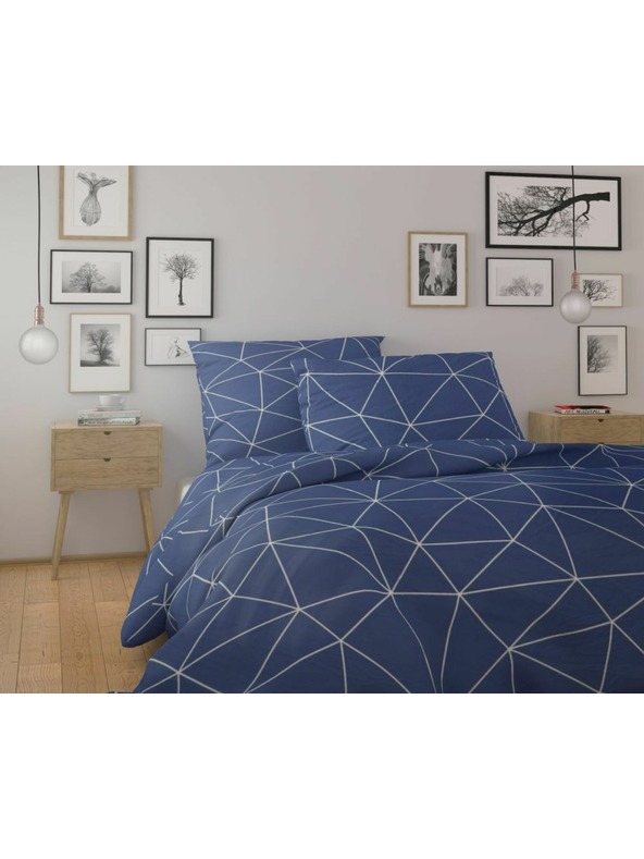 Kvalitex Bombažno perilo NORDIC COLLECTION 140x200, 70x90cm GRID modra