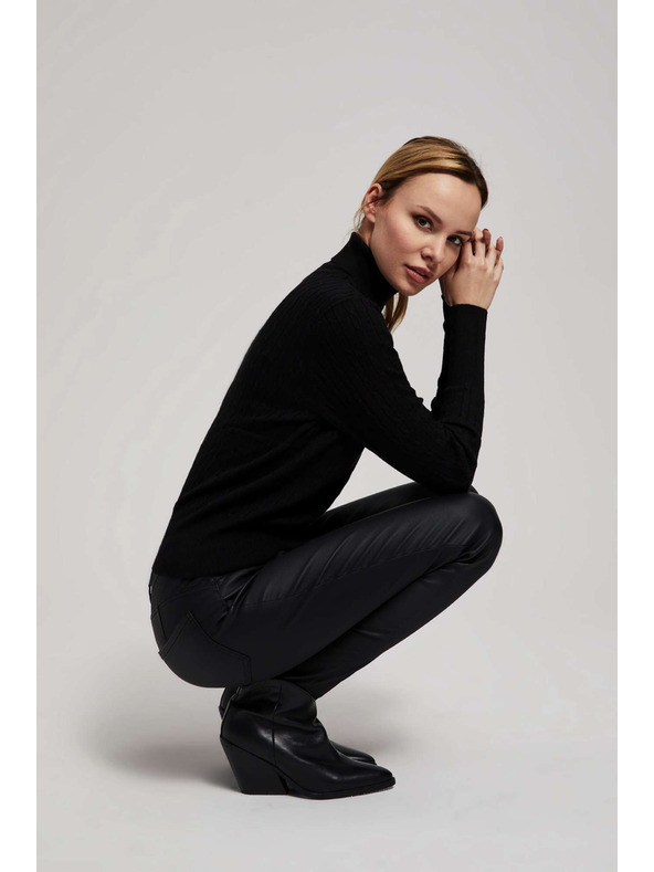 Moodo Črne usnjene slim hlače