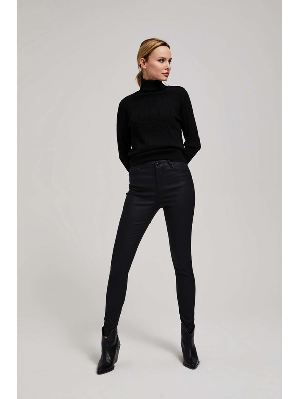 Moodo Črne usnjene slim hlače