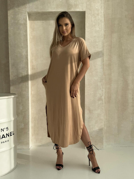 Edoti Oversize maxi obleka - kamelska barva